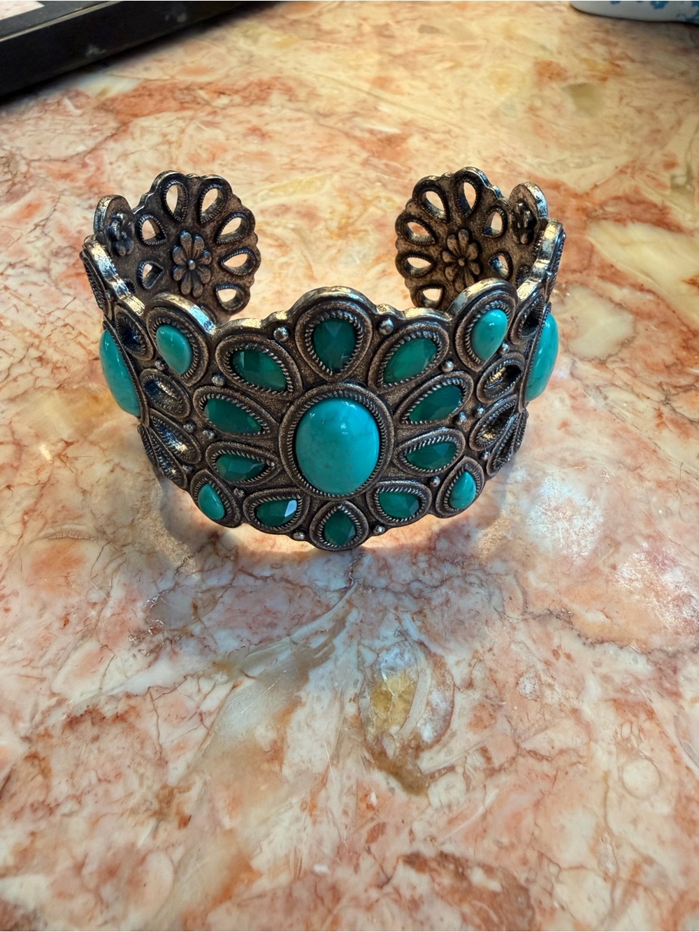 Turquoise Stone Filigree Cuff Bracelet - Women Jewelry
